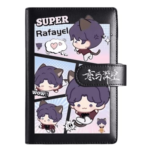 Rafayel Love and Deepspace Planner Journal - Black A6 PU Leather Binder with 80 Sheets (160 Pages) Grid Lines - Chibi Design for Fitness Daily Plans Fan Gifts - Zouven von Zouven