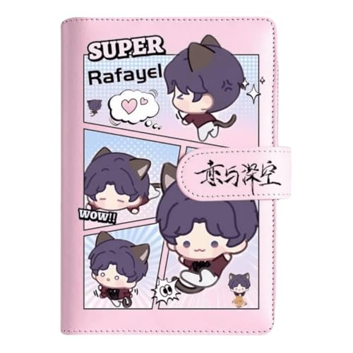 Rafayel Love and Deepspace Planner Journal - Pink A6 PU Leather Binder with 80 Sheets (160 Pages) Grid Lines - Chibi Design for Fitness Daily Plans Fan Gifts - Zouven von Zouven