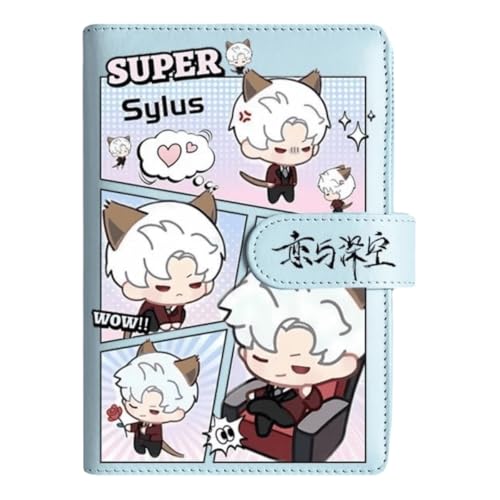 Sylus Love and Deepspace Planer Journal – Blauer A6 PU-Lederbinder mit 80 Blatt (160 Seiten) Rasterlinien – Chibi Design für Fitness Tagespläne Fan Geschenke – Zouven von Zouven