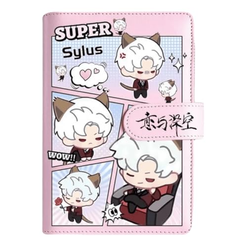 Sylus Love and Deepspace Planner Journal - Pink A6 PU Leather Binder with 80 Sheets (160 Pages) Grid Lines - Chibi Design for Fitness Daily Plans Fan Gifts - Zouven von Zouven
