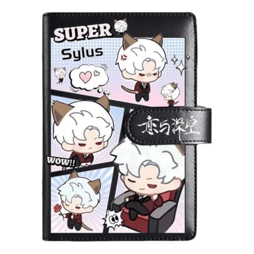 Sylus Love and Deepspace Planner Journal - Schwarz A6 PU Leder Binder mit 80 Blatt (160 Seiten) Rasterlinien - Chibi Design für Fitness Tagespläne Fan Geschenke - Zouven von Zouven