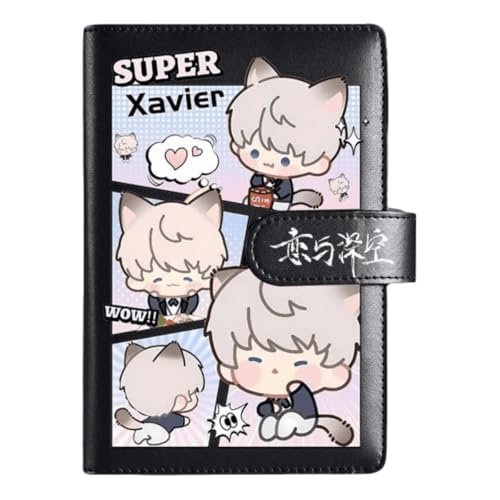 Xavier Love and Deepspace Planner Journal - Black A6 PU Leather Binder with 80 Sheets (160 Pages) Grid Lines - Chibi Design for Fitness Daily Plans Fan Gifts - Zouven von Zouven