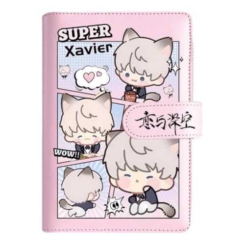 Xavier Love and Deepspace Planner Journal - Pink A6 PU Leather Binder with 80 Sheets (160 Pages) Grid Lines - Chibi Design for Fitness Daily Plans Fan Gifts - Zouven von Zouven