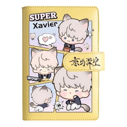 Xavier Love and Deepspace Planner Journal - Yellow A6 PU Leather Binder with 80 Sheets (160 Pages) Grid Lines - Chibi Design for Fitness Daily Plans Fan Gifts - Zouven von Zouven