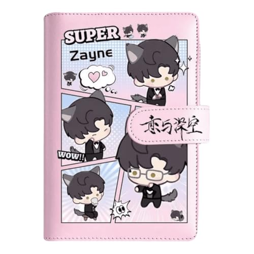 Zayne Love and Deepspace Planner Journal - Pink A6 PU Leather Binder with 80 Sheets (160 Pages) Grid Lines - Chibi Design for Fitness Daily Plans Fan Gifts - Zouven von Zouven