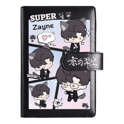 Zayne Love and Deepspace Planner Journal - Schwarz A6 PU Leder Binder mit 80 Blatt (160 Seiten) Rasterlinien - Chibi Design für Fitness Tagespläne Fan Geschenke - Zouven von Zouven