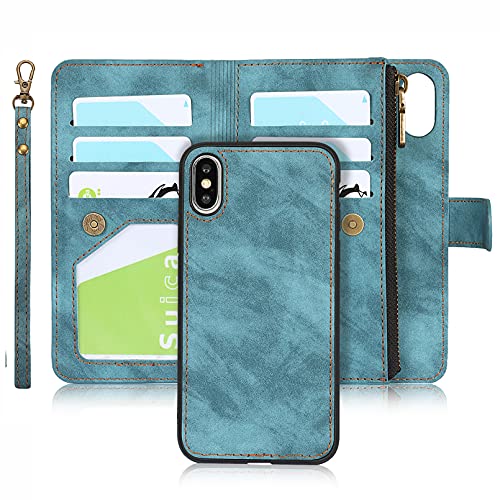 Zouzt Handyhülle iPhone X/XS,Flip Leder Brieftasche Hülle,[6 Kartenfächer][Armband][Ständerfunktion],Abnehmbare 2-in-1 Klapphülle Schutzhülle für iPhone X/XS - Blue von Zouzt