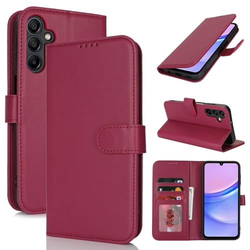 Zouzt Hülle für Samsung Galaxy A15 5G / A15 4G, Stoßfestes PU Leder Handyhülle Lederhülle Klapphülle mit Kartenhalter und Standfunktion Flip Leather Wallet Phone Cover (Rot) von Zouzt