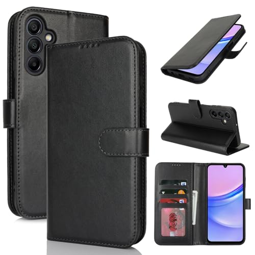 Zouzt Hülle für Samsung Galaxy A15 5G / A15 4G, Stoßfestes PU Leder Handyhülle Lederhülle Klapphülle mit Kartenhalter und Standfunktion Flip Leather Wallet Phone Cover (Schwarz) von Zouzt