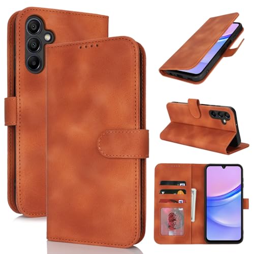 Zouzt Hülle für Samsung Galaxy A15 5G / A15 4G, Stoßfestes PU Leder Handyhülle Lederhülle Klapphülle mit Kartenhalter und Standfunktion Flip Leather Wallet Phone Cover (Vintage Hellbraun) von Zouzt