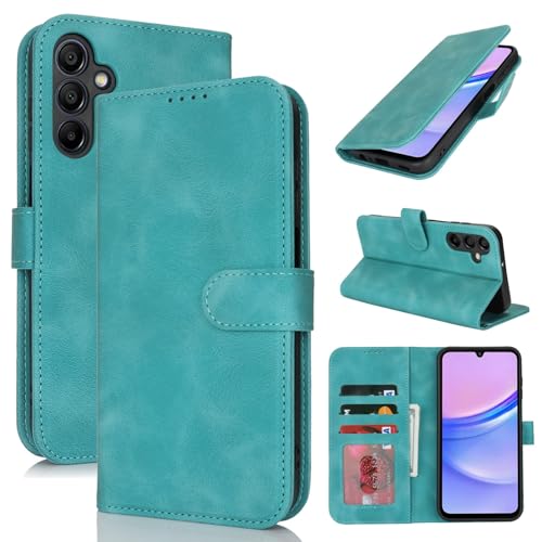 Zouzt Hülle für Samsung Galaxy A15 5G / A15 4G, Stoßfestes PU Leder Handyhülle Lederhülle Klapphülle mit Kartenhalter und Standfunktion Flip Leather Wallet Phone Cover (Vintage Mintgrün) von Zouzt