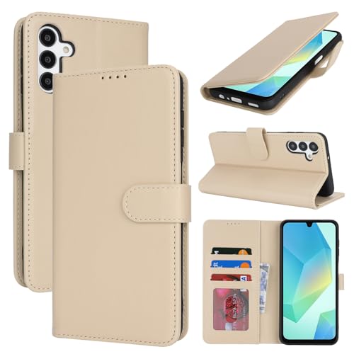 Zouzt Hülle für Samsung Galaxy A16, Stoßfestes PU Leder Handyhülle Lederhülle Klapphülle mit Kartenhalter und Standfunktion Flip Leather Wallet Phone Cover (Beige) von Zouzt