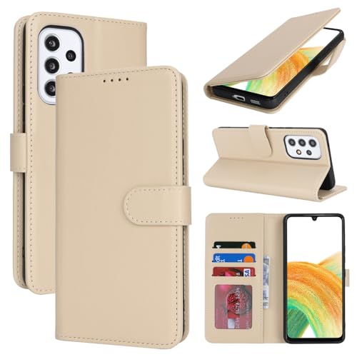 Zouzt Hülle für Samsung Galaxy A33, Stoßfestes PU Leder Handyhülle Lederhülle Klapphülle mit Kartenhalter und Standfunktion Flip Leather Wallet Phone Cover (Beige) von Zouzt