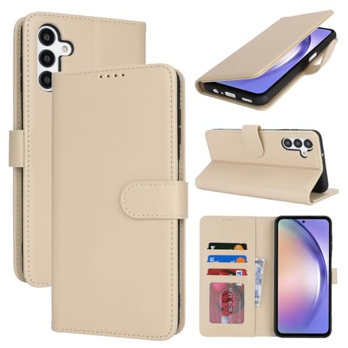 Zouzt Hülle für Samsung Galaxy A54, Stoßfestes PU Leder Handyhülle Lederhülle Klapphülle mit Kartenhalter und Standfunktion Flip Leather Wallet Phone Cover (Beige) von Zouzt