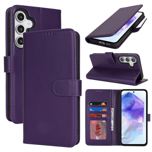 Zouzt Hülle für Samsung Galaxy A55, Stoßfestes PU Leder Handyhülle Lederhülle Klapphülle mit Kartenhalter und Standfunktion Flip Leather Wallet Phone Cover (Dunkelviolett) von Zouzt