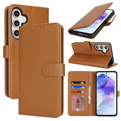 Zouzt Hülle für Samsung Galaxy A55, Stoßfestes PU Leder Handyhülle Lederhülle Klapphülle mit Kartenhalter und Standfunktion Flip Leather Wallet Phone Cover (Hellbraun) von Zouzt