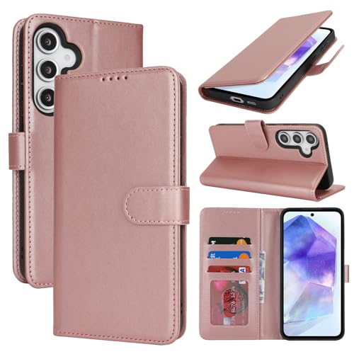 Zouzt Hülle für Samsung Galaxy A55, Stoßfestes PU Leder Handyhülle Lederhülle Klapphülle mit Kartenhalter und Standfunktion Flip Leather Wallet Phone Cover (Roségold) von Zouzt
