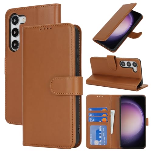 Zouzt Hülle für Samsung Galaxy S23, Stoßfestes PU Leder Handyhülle Lederhülle Klapphülle mit Kartenhalter und Standfunktion Flip Leather Wallet Phone Cover (Hellbraun) von Zouzt