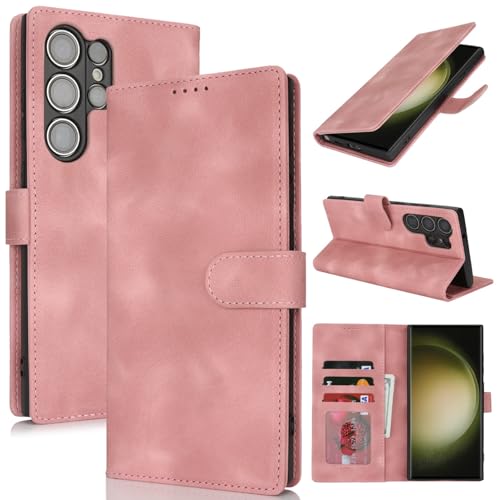 Zouzt Hülle für Samsung Galaxy S23 Ultra, Stoßfestes PU Leder Handyhülle Lederhülle Klapphülle mit Kartenhalter und Standfunktion Flip Leather Wallet Phone Cover (Vintage Rosarot) von Zouzt