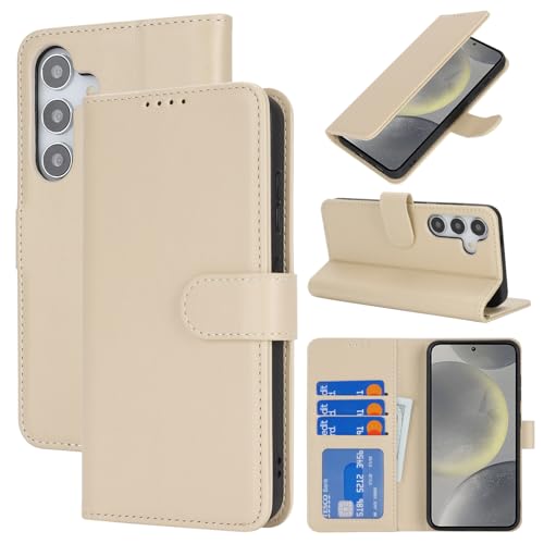 Zouzt Hülle für Samsung Galaxy S24, Stoßfestes PU Leder Handyhülle Lederhülle Klapphülle mit Kartenhalter und Standfunktion Flip Leather Wallet Phone Cover (Beige) von Zouzt