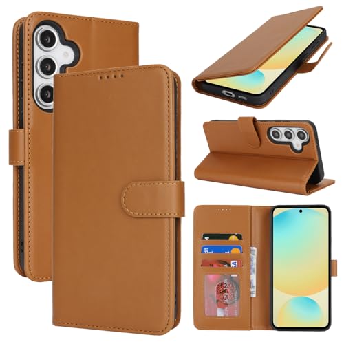 Zouzt Hülle für Samsung Galaxy S24 FE, Stoßfestes PU Leder Handyhülle Lederhülle Klapphülle mit Kartenhalter und Standfunktion Flip Leather Wallet Phone Cover (Hellbraun) von Zouzt