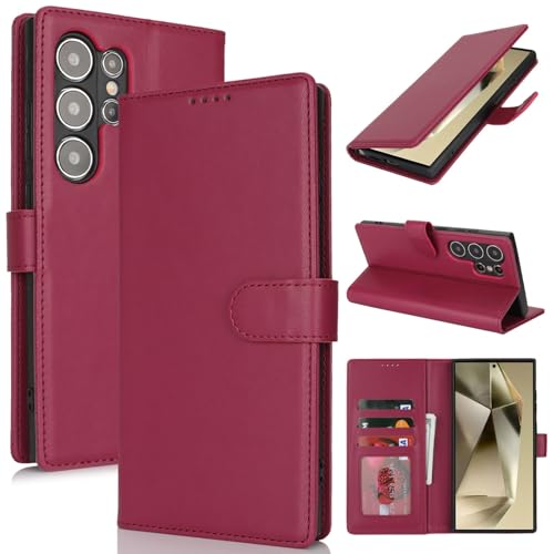 Zouzt Hülle für Samsung Galaxy S24 Ultra, Stoßfestes PU Leder Handyhülle Lederhülle Klapphülle mit Kartenhalter und Standfunktion Flip Leather Wallet Phone Cover (Rot) von Zouzt