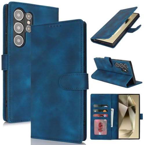 Zouzt Hülle für Samsung Galaxy S24 Ultra, Stoßfestes PU Leder Handyhülle Lederhülle Klapphülle mit Kartenhalter und Standfunktion Flip Leather Wallet Phone Cover (Vintage Blau) von Zouzt