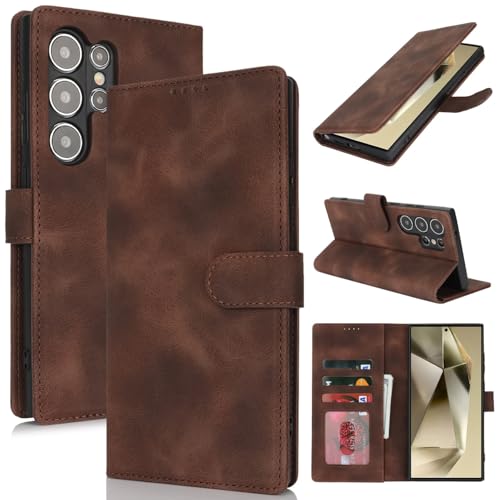 Zouzt Hülle für Samsung Galaxy S24 Ultra, Stoßfestes PU Leder Handyhülle Lederhülle Klapphülle mit Kartenhalter und Standfunktion Flip Leather Wallet Phone Cover (Vintage Dunkelbraun) von Zouzt