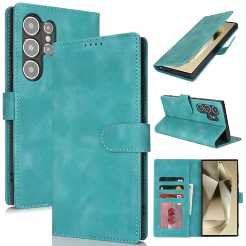 Zouzt Hülle für Samsung Galaxy S24 Ultra, Stoßfestes PU Leder Handyhülle Lederhülle Klapphülle mit Kartenhalter und Standfunktion Flip Leather Wallet Phone Cover (Vintage Mintgrün) von Zouzt