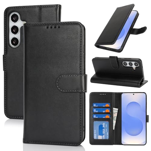 Zouzt Hülle für Samsung Galaxy S25, Stoßfestes PU Leder Handyhülle Lederhülle Klapphülle mit Kartenhalter und Standfunktion Flip Leather Wallet Phone Cover (Schwarz) von Zouzt