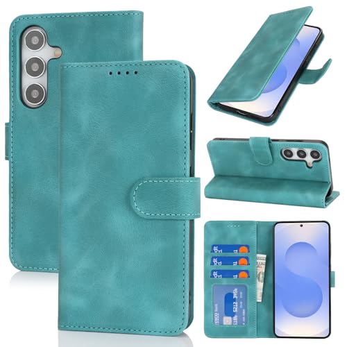 Zouzt Hülle für Samsung Galaxy S25, Stoßfestes PU Leder Handyhülle Lederhülle Klapphülle mit Kartenhalter und Standfunktion Flip Leather Wallet Phone Cover (Vintage Mintgrün) von Zouzt