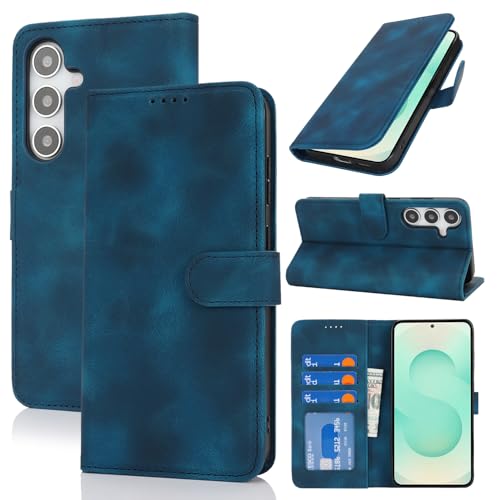 Zouzt Hülle für Samsung Galaxy S25 Plus, Stoßfestes PU Leder Handyhülle Lederhülle Klapphülle mit Kartenhalter und Standfunktion Flip Leather Wallet Phone Cover (Vintage Blau) von Zouzt