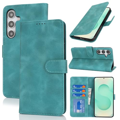 Zouzt Hülle für Samsung Galaxy S25 Plus, Stoßfestes PU Leder Handyhülle Lederhülle Klapphülle mit Kartenhalter und Standfunktion Flip Leather Wallet Phone Cover (Vintage Mintgrün) von Zouzt