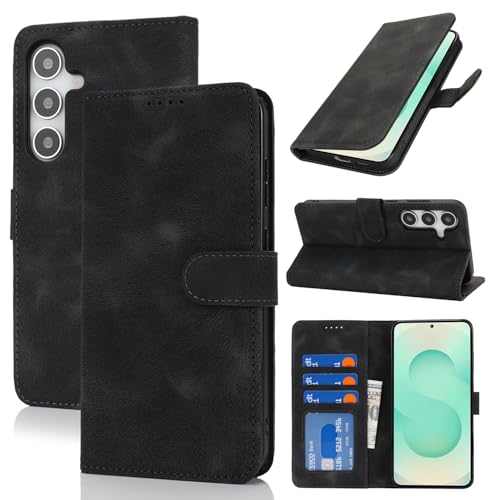 Zouzt Hülle für Samsung Galaxy S25 Plus, Stoßfestes PU Leder Handyhülle Lederhülle Klapphülle mit Kartenhalter und Standfunktion Flip Leather Wallet Phone Cover (Vintage Schwarz) von Zouzt
