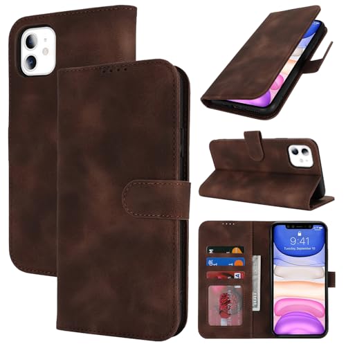 Zouzt Hülle für iPhone 11 6,1-Zoll, Stoßfestes PU Leder Handyhülle Lederhülle Klapphülle mit Kartenhalter und Standfunktion Flip Leather Wallet Phone Cover (Vintage Dunkelbraun) von Zouzt