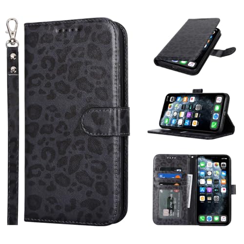 Zouzt Hülle für iPhone 11 Pro Max 6,5-Zoll, Stoßfestes PU Leder Handyhülle Lederhülle Klapphülle mit Kartenhalter und Standfunktion Flip Leather Wallet Phone Cover (Schwarzer Leopard) von Zouzt