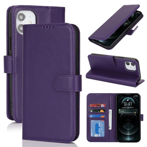 Zouzt Hülle für iPhone 12/12 Pro 6,1-Zoll, Stoßfestes PU Leder Handyhülle Lederhülle Klapphülle mit Kartenhalter und Standfunktion Flip Leather Wallet Phone Cover (Dunkelviolett) von Zouzt