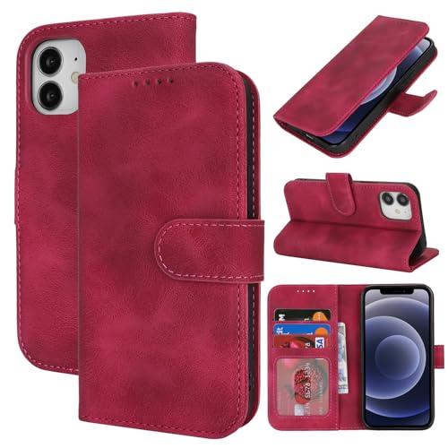 Zouzt Hülle für iPhone 12/12 Pro 6,1-Zoll, Stoßfestes PU Leder Handyhülle Lederhülle Klapphülle mit Kartenhalter und Standfunktion Flip Leather Wallet Phone Cover (Vintage Grape Red) von Zouzt