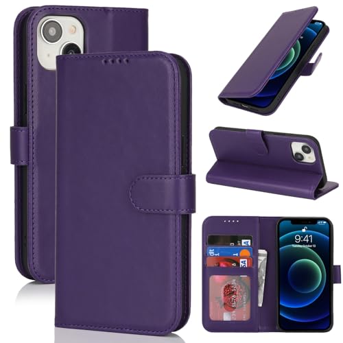Zouzt Hülle für iPhone 13 Mini 5,4-Zoll, Stoßfestes PU Leder Handyhülle Lederhülle Klapphülle mit Kartenhalter und Standfunktion Flip Leather Wallet Phone Cover (Dunkelviolett) von Zouzt