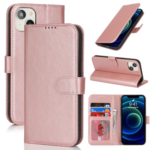 Zouzt Hülle für iPhone 13 Mini 5,4-Zoll, Stoßfestes PU Leder Handyhülle Lederhülle Klapphülle mit Kartenhalter und Standfunktion Flip Leather Wallet Phone Cover (Roségold) von Zouzt