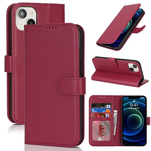 Zouzt Hülle für iPhone 13 Mini 5,4-Zoll, Stoßfestes PU Leder Handyhülle Lederhülle Klapphülle mit Kartenhalter und Standfunktion Flip Leather Wallet Phone Cover (Rot) von Zouzt
