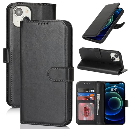 Zouzt Hülle für iPhone 13 Mini 5,4-Zoll, Stoßfestes PU Leder Handyhülle Lederhülle Klapphülle mit Kartenhalter und Standfunktion Flip Leather Wallet Phone Cover (Schwarz) von Zouzt