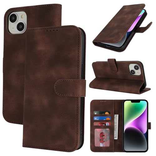 Zouzt Hülle für iPhone 13 Mini 5,4-Zoll, Stoßfestes PU Leder Handyhülle Lederhülle Klapphülle mit Kartenhalter und Standfunktion Flip Leather Wallet Phone Cover (Vintage Dunkelbraun) von Zouzt