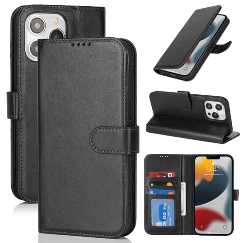 Zouzt Hülle für iPhone 13 Pro 6,1-Zoll, Stoßfestes PU Leder Handyhülle Lederhülle Klapphülle mit Kartenhalter und Standfunktion Flip Leather Wallet Phone Cover (Schwarz) von Zouzt