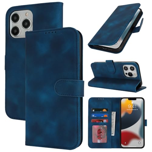 Zouzt Hülle für iPhone 13 Pro 6,1-Zoll, Stoßfestes PU Leder Handyhülle Lederhülle Klapphülle mit Kartenhalter und Standfunktion Flip Leather Wallet Phone Cover (Vintage Blau) von Zouzt