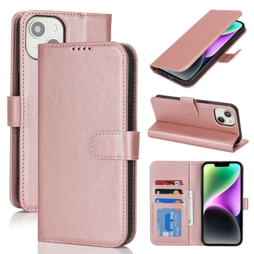 Zouzt Hülle für iPhone 14/13 6,1-Zoll, Stoßfestes PU Leder Handyhülle Lederhülle Klapphülle mit Kartenhalter und Standfunktion Flip Leather Wallet Phone Cover (Roségold) von Zouzt