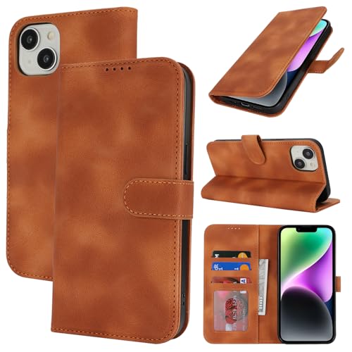 Zouzt Hülle für iPhone 14 / iPhone 13 6,1-Zoll, Stoßfestes PU Leder Handyhülle Lederhülle Klapphülle mit Kartenhalter und Standfunktion Flip Leather Wallet Phone Cover (Vintage Hellbraun) von Zouzt
