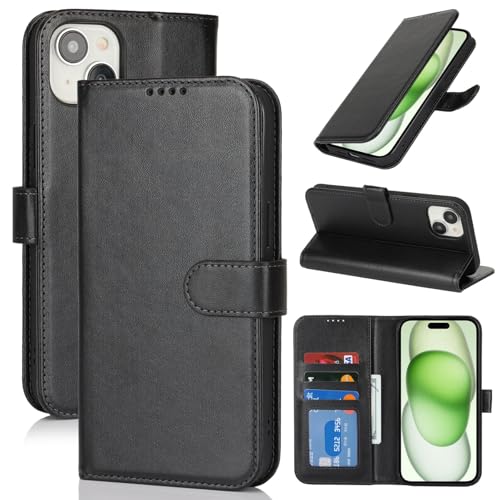 Zouzt Hülle für iPhone 15 Plus / 14 Plus 6,7-Zoll, Stoßfestes PU Leder Handyhülle Lederhülle Klapphülle mit Kartenhalter und Standfunktion Flip Leather Wallet Phone Cover (Schwarz) von Zouzt