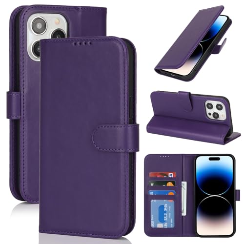 Zouzt Hülle für iPhone 14 Pro 6,1-Zoll, Stoßfestes PU Leder Handyhülle Lederhülle Klapphülle mit Kartenhalter und Standfunktion Flip Leather Wallet Phone Cover (Dunkelviolett) von Zouzt