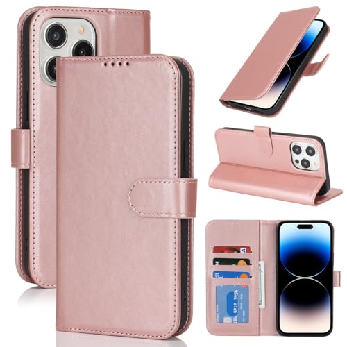 Zouzt Hülle für iPhone 14 Pro 6,1-Zoll, Stoßfestes PU Leder Handyhülle Lederhülle Klapphülle mit Kartenhalter und Standfunktion Flip Leather Wallet Phone Cover (Roségold) von Zouzt
